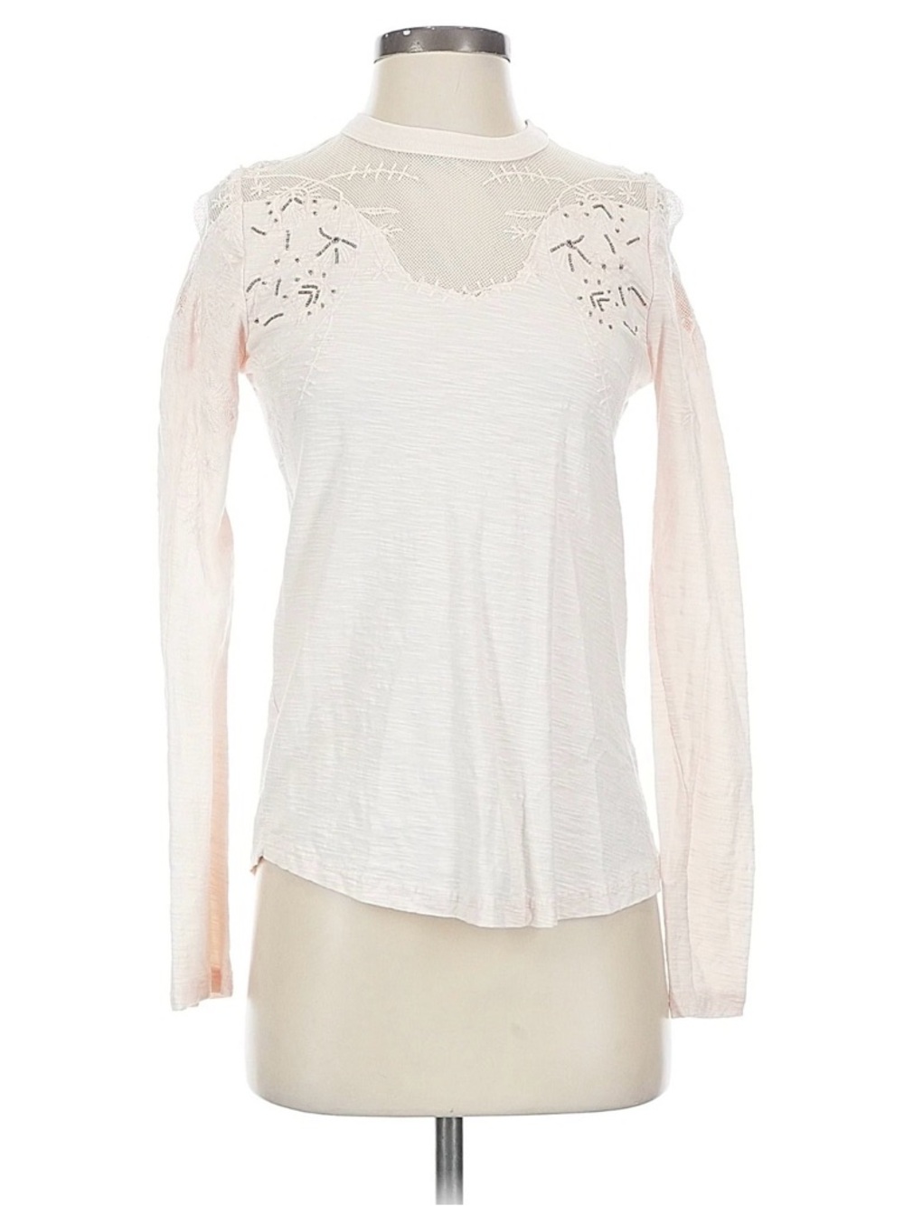 Free People Blush Lace-Inset Long Sleeve Tee - Picture 3 of 7